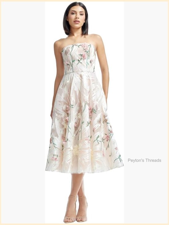 Dresses & Skirts - Fit and Flare Midi Dress with Floral Print, Square Neck, Sleeveless, Zipper Back